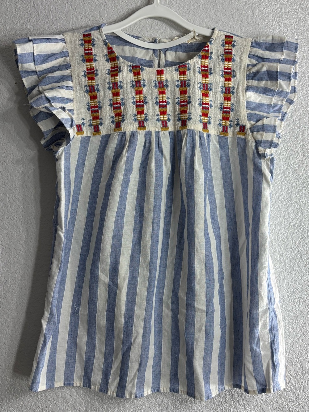 entro Striped Embroidered Boho Top Blouse 100% Cotton Woman Size M